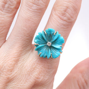 14k Diamond Turquoise Flower Ring