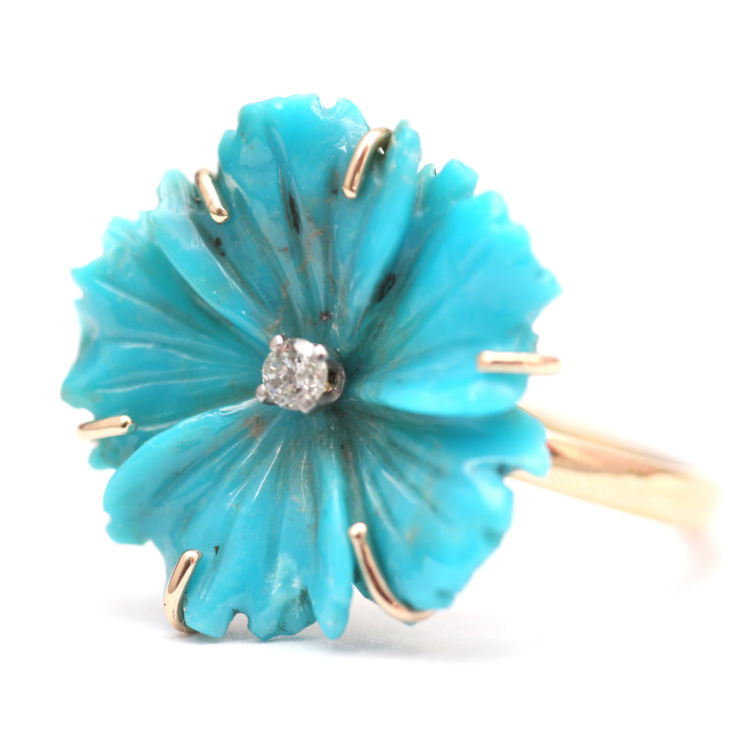 14k Diamond Turquoise Flower Ring