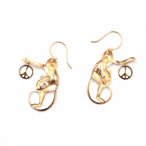 Gold Peace Monkey Earrings