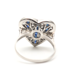 Platinum Diamond Sapphire Art Deco Heart Ring