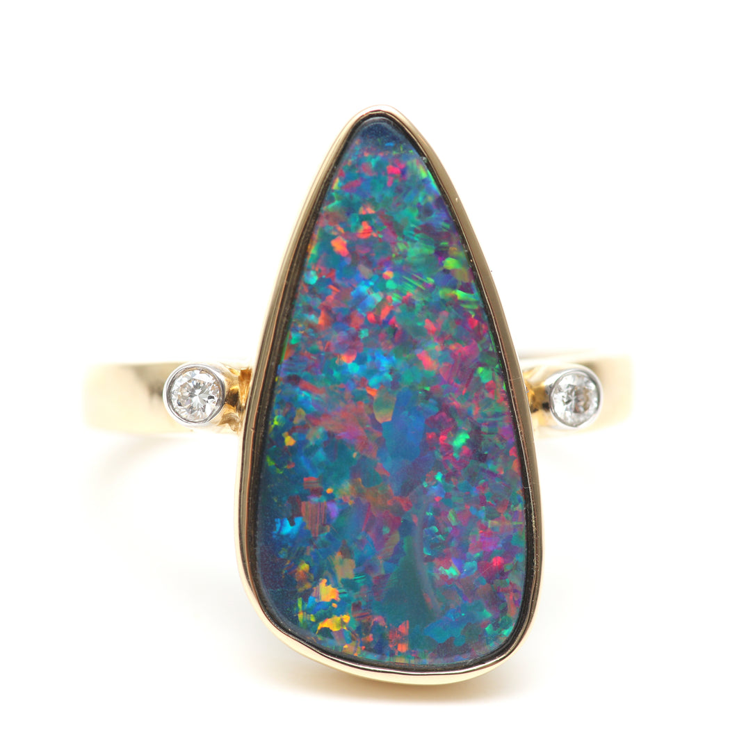 14k Diamond Opal Doublet Ring