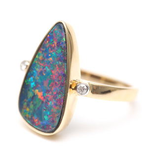 14k Diamond Opal Doublet Ring