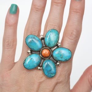 Large Turquoise Daisy Ring