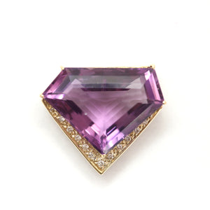 14k Diamond Amethyst Shield Pendant