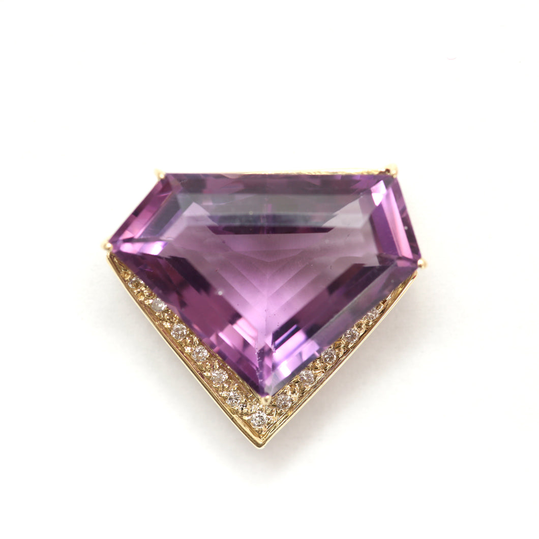 14k Diamond Amethyst Shield Pendant
