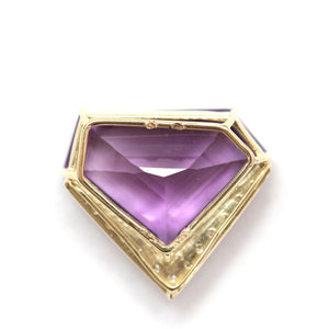 14k Diamond Amethyst Shield Pendant