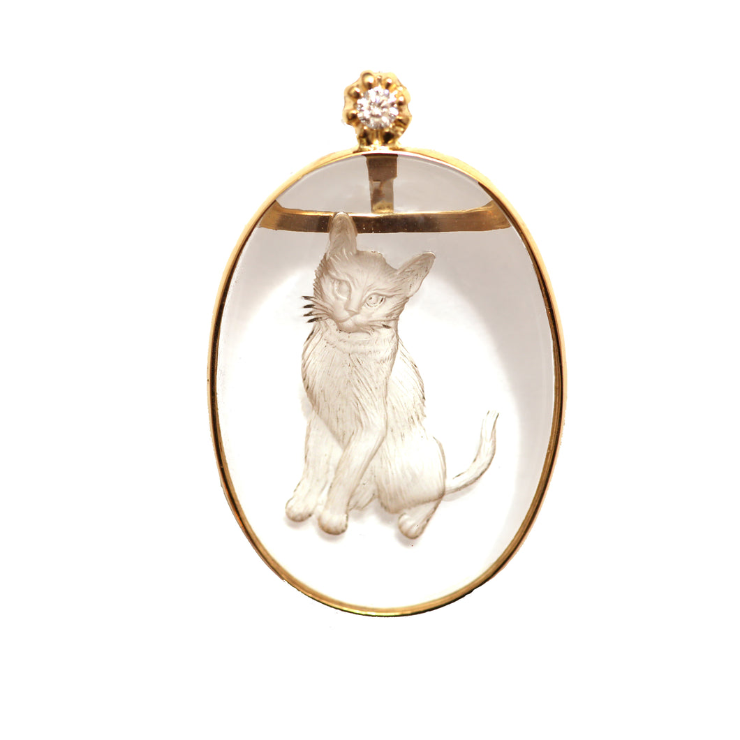 14k Diamond Cat Intaglio Pendant