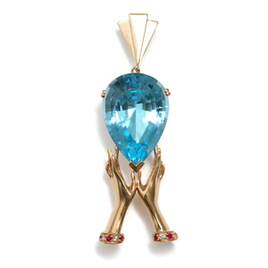14k Topaz Figural Hand Pendant