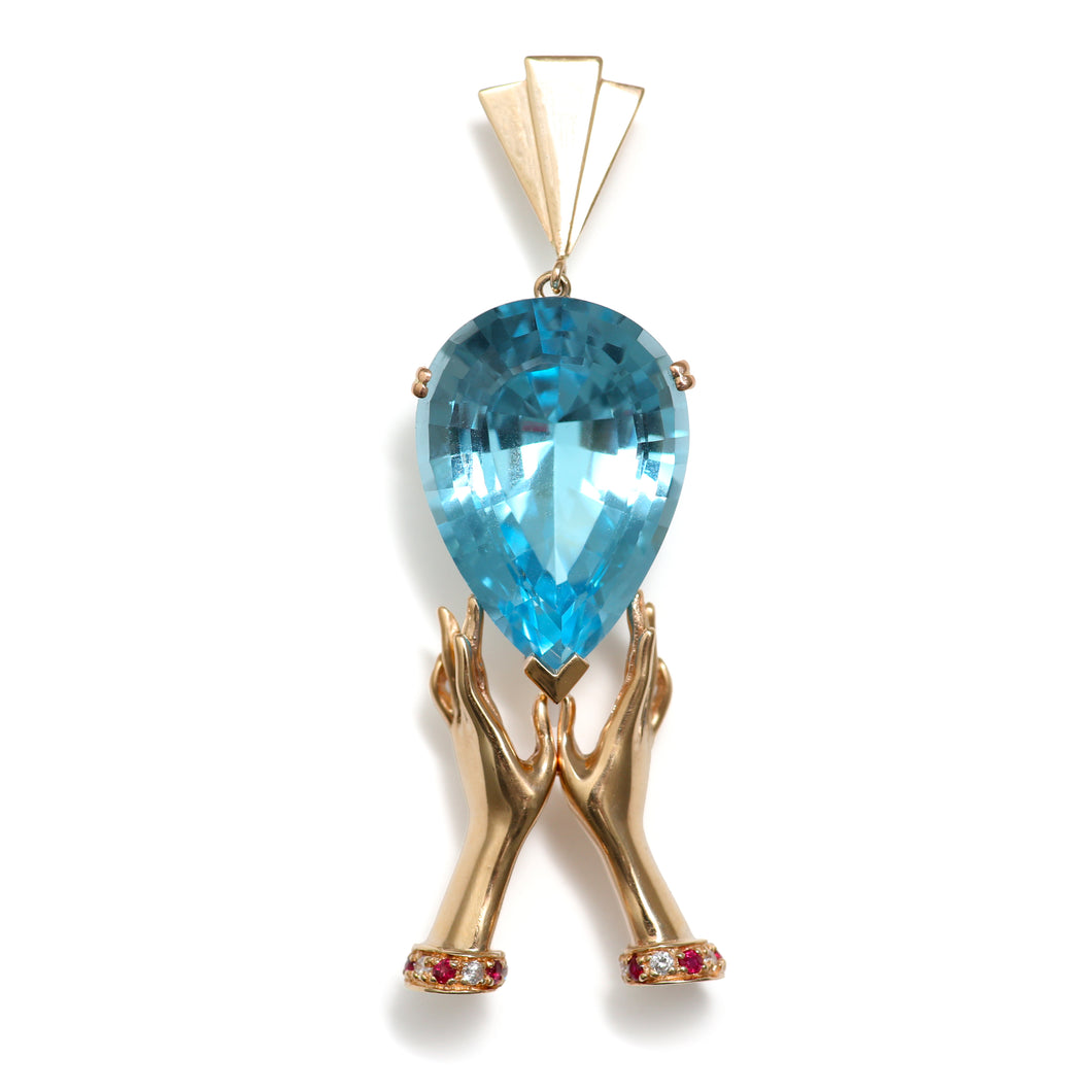 14k Topaz Figural Hand Pendant