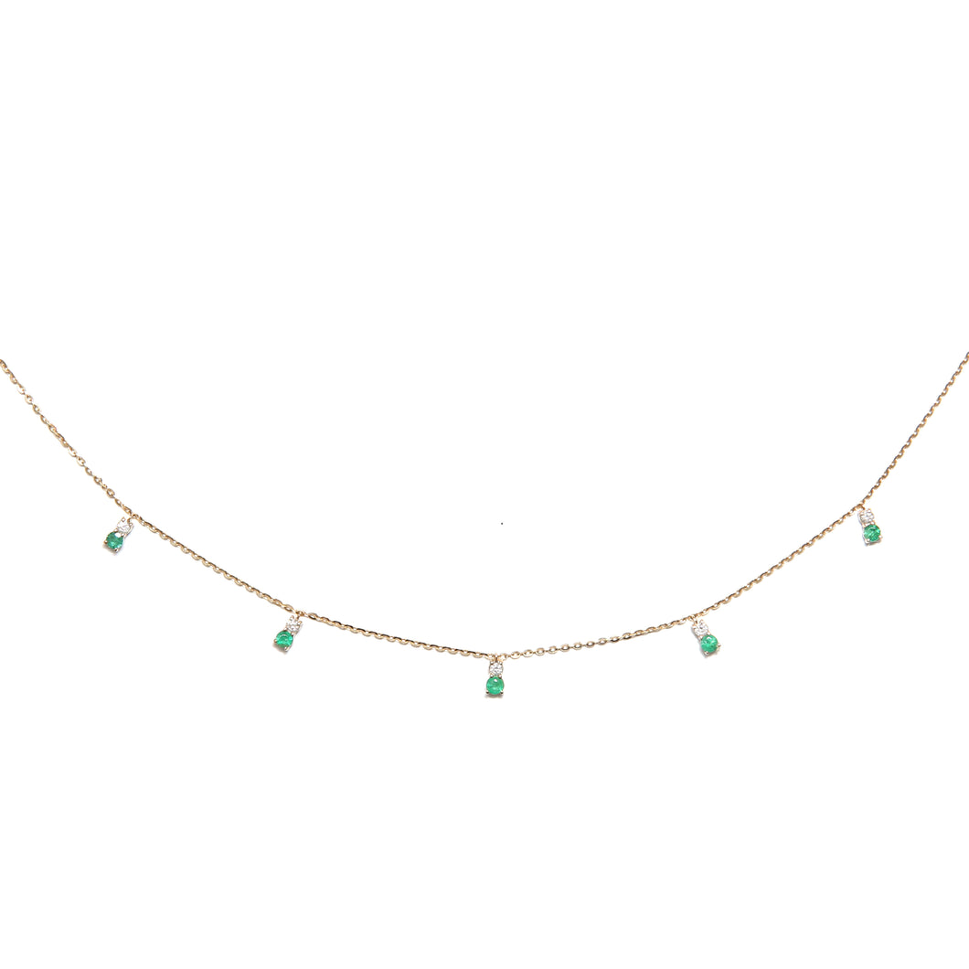 14k Diamond Emerald Minimalist Necklace