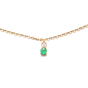 14k Diamond Emerald Minimalist Necklace