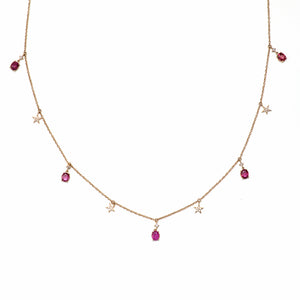 14k Pink Sapphire Diamond Star Necklace