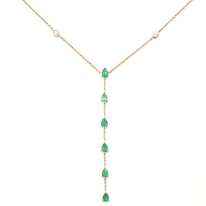 14k Emerald Diamond Lariat Necklace