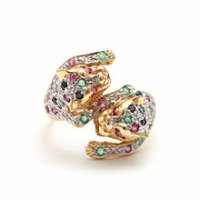 將圖片載入圖庫檢視器 SOLD TO R***14k Multigem Double Leopard Ring
