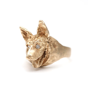 14k Diamond German Shepherd Ring