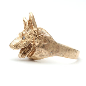 14k Diamond German Shepherd Ring