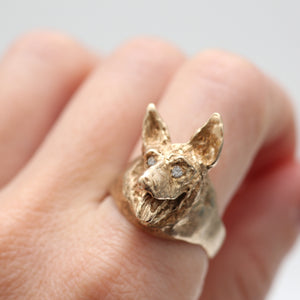 14k Diamond German Shepherd Ring