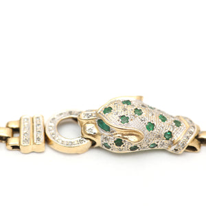 14k Diamond Emerald Leopard Bracelet