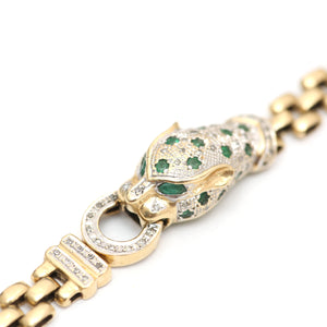 14k Diamond Emerald Leopard Bracelet