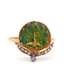 画像をギャラリービューアに読み込む, 14k Enamel Art Nouveau Peacock Ring
