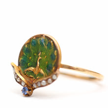 画像をギャラリービューアに読み込む, 14k Enamel Art Nouveau Peacock Ring

