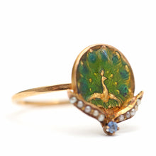 画像をギャラリービューアに読み込む, 14k Enamel Art Nouveau Peacock Ring
