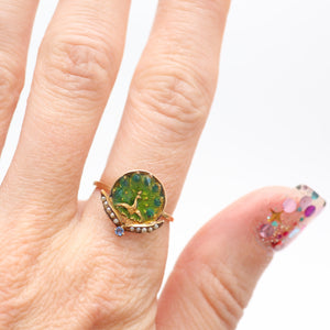 14k Enamel Art Nouveau Peacock Ring
