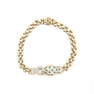 14k Diamond Emerald Leopard Bracelet