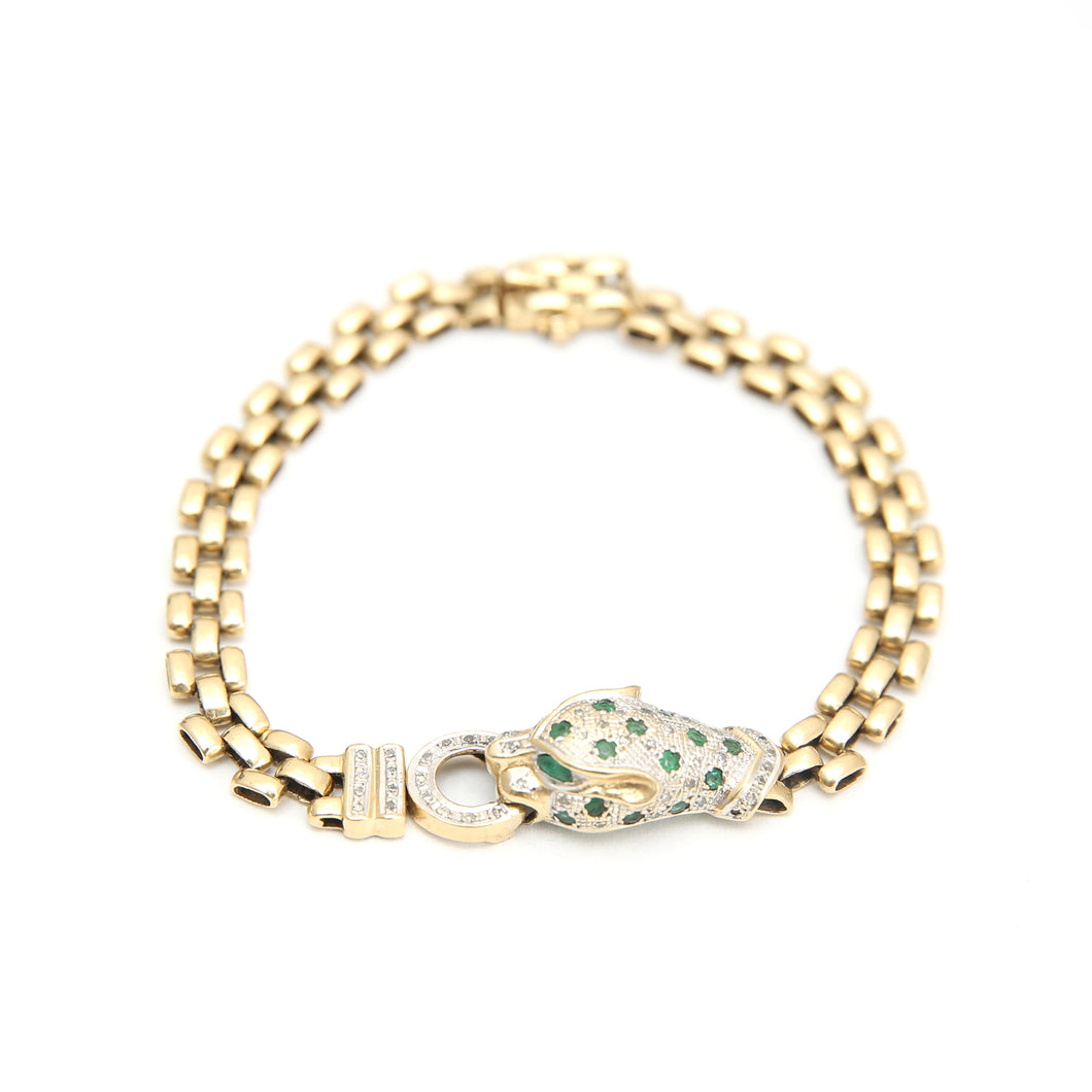 14k Diamond Emerald Leopard Bracelet