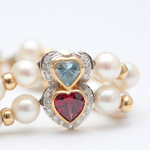 14k Diamond Pearl Hearts Bracelet