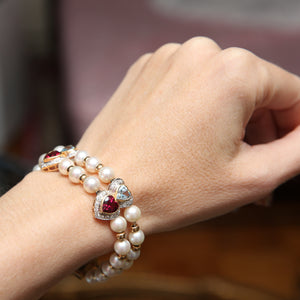 14k Diamond Pearl Hearts Bracelet