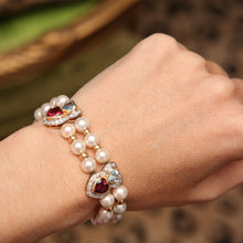 將圖片載入圖庫檢視器 14k Diamond Pearl Hearts Bracelet

