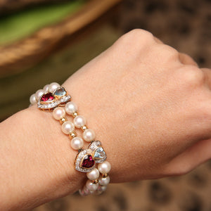 14k Diamond Pearl Hearts Bracelet