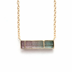 14k Watermelon Tourmaline Bar Necklace
