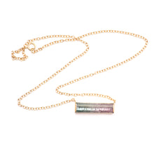 將圖片載入圖庫檢視器 14k Watermelon Tourmaline Bar Necklace
