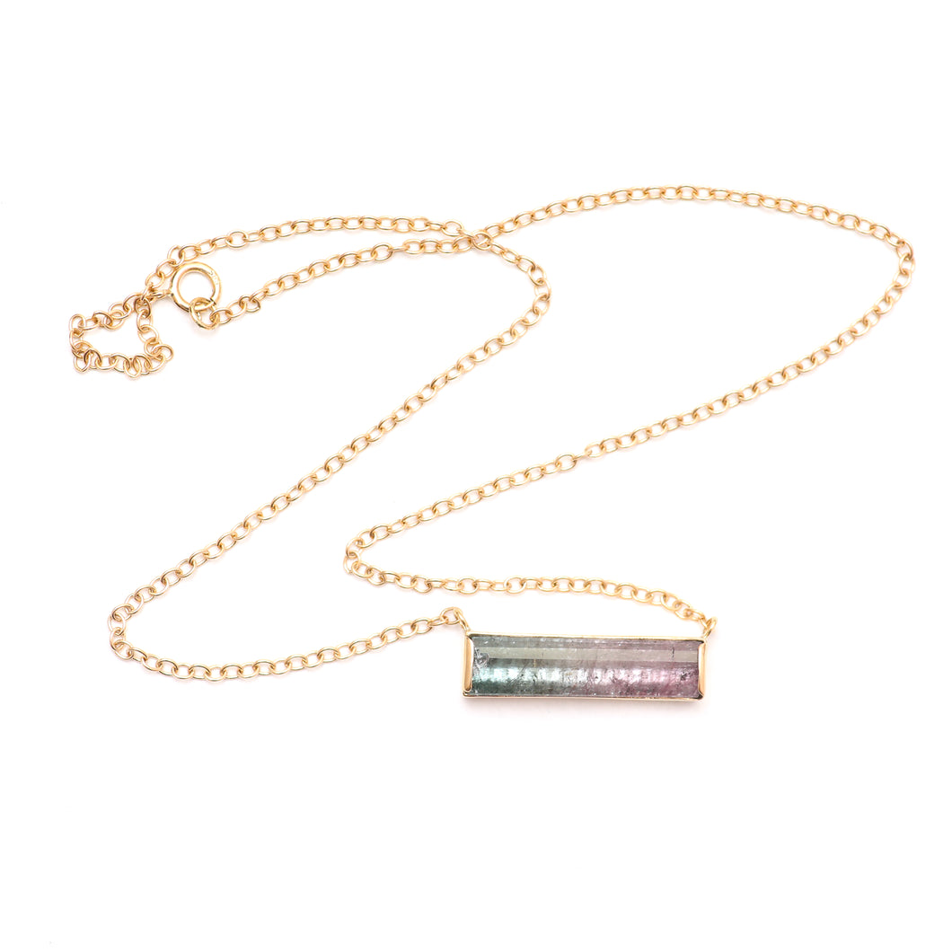 14k Watermelon Tourmaline Bar Necklace