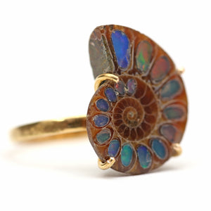 14k Opal Ammonite Fossil Ring