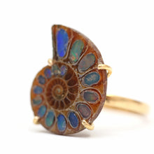 Load image into Gallery viewer, 14k Opal Ammonite Fossil Ring
