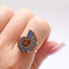 Load image into Gallery viewer, 14k Opal Ammonite Fossil Ring
