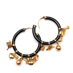 14k Enamel Hoop Charm Earrings