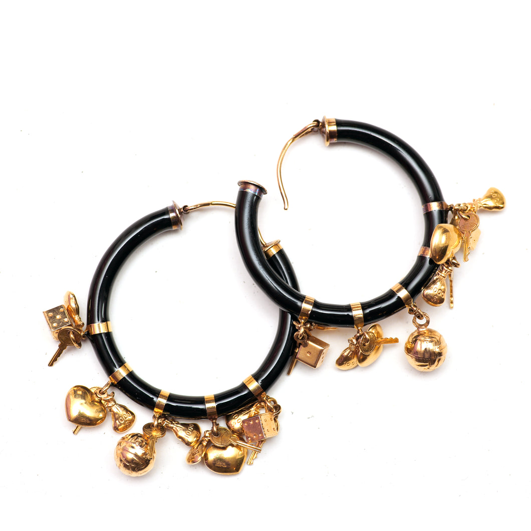 14k Enamel Hoop Charm Earrings