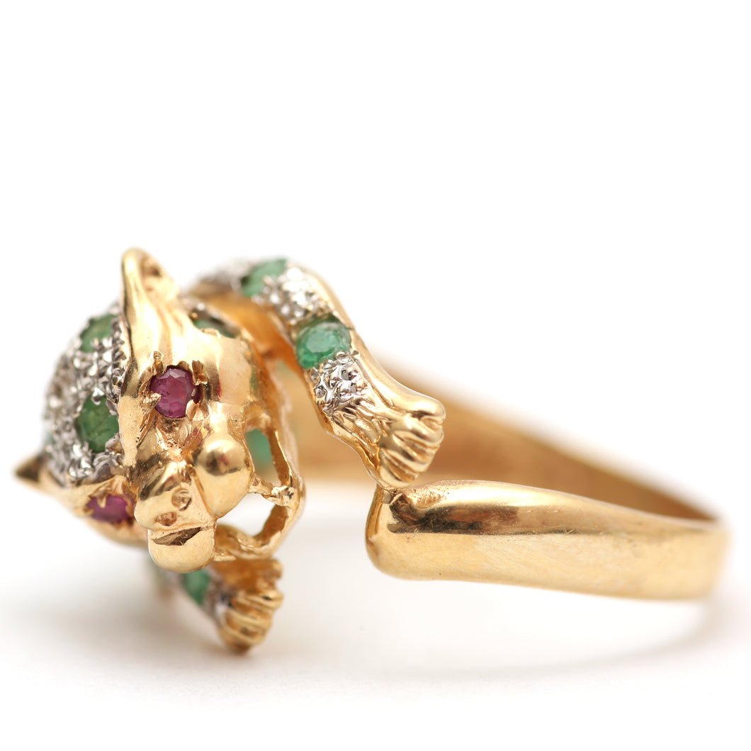 14k Emerald Leopard Ring