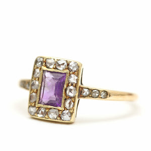 14k Rose Cut Diamond Amethyst Ring