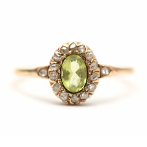 14k Rose Cut Diamond Peridot Ring