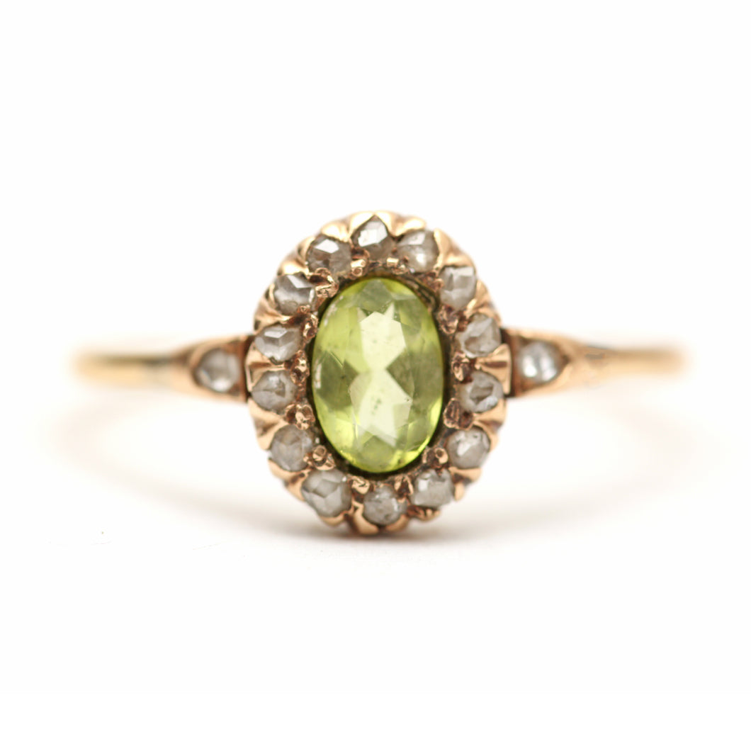 14k Rose Cut Diamond Peridot Ring