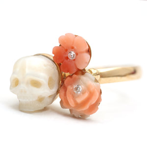 SOLD* 14k Diamond Coral Pearl Skull Ring