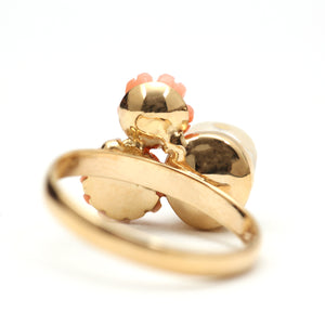 SOLD* 14k Diamond Coral Pearl Skull Ring