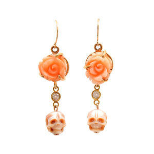 14k Diamond Coral Skull Earrings