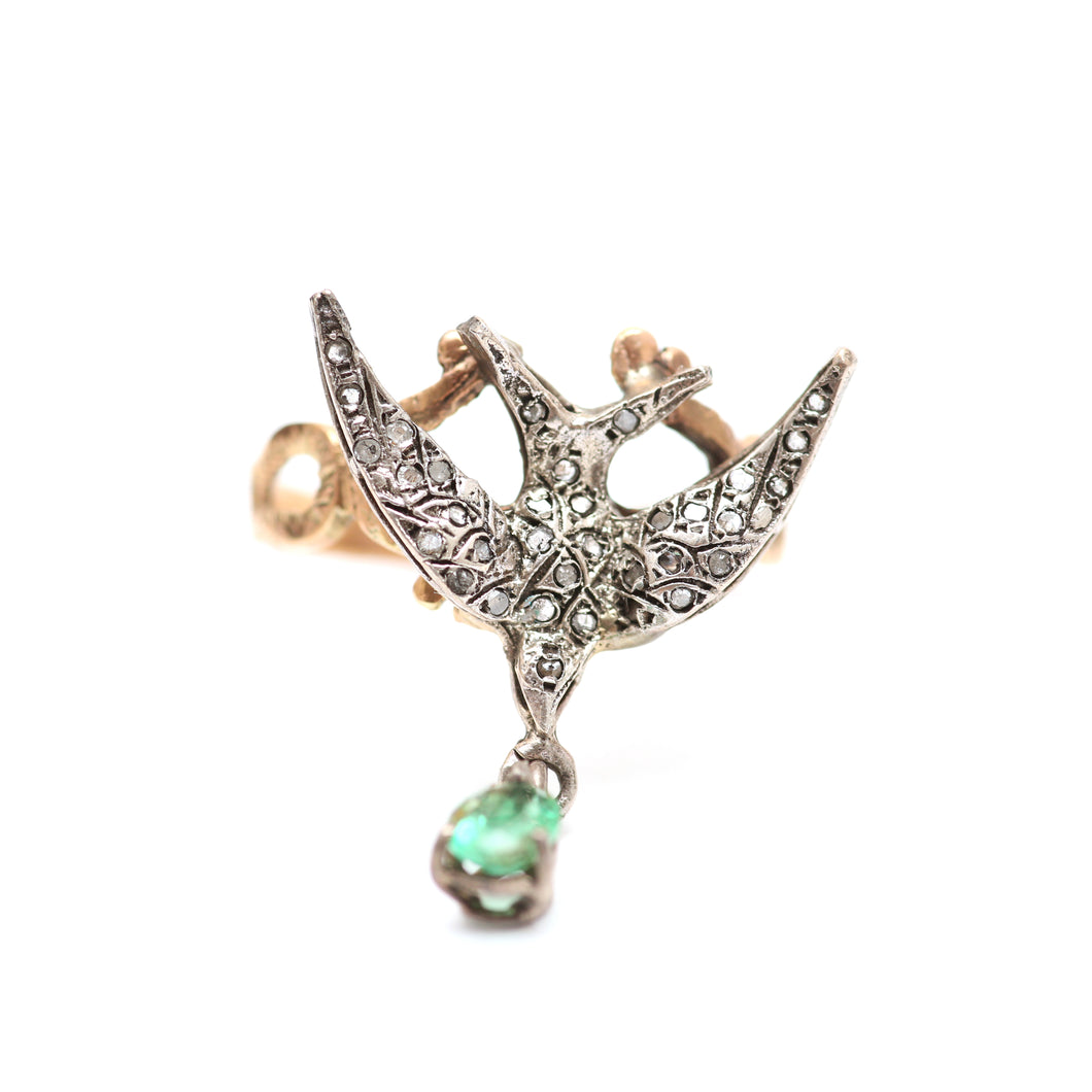 12k Diamond Emerald Swallow Ring
