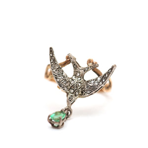 12k Diamond Emerald Swallow Ring